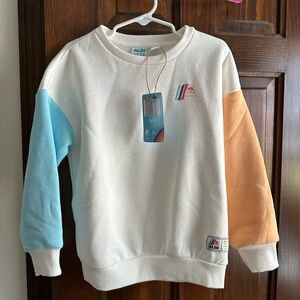 Aldi Kids Colorblock Crewneck Sweatshirt - Cream with Blue & Peach Sleeves